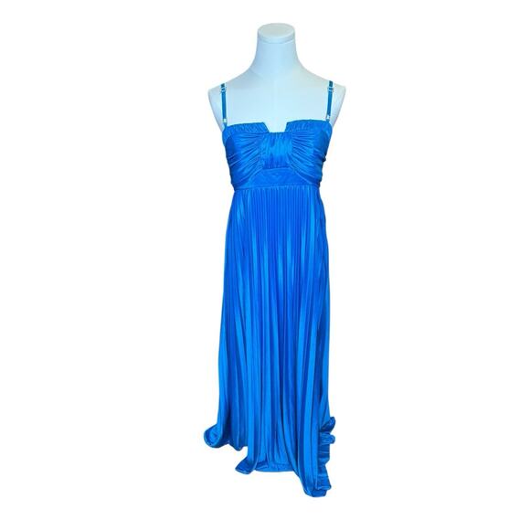 Y2K Blue Pleated Maxi Dress Gown Sweetheart Empire Waist vtg city triangles NOS - Picture 13 of 15